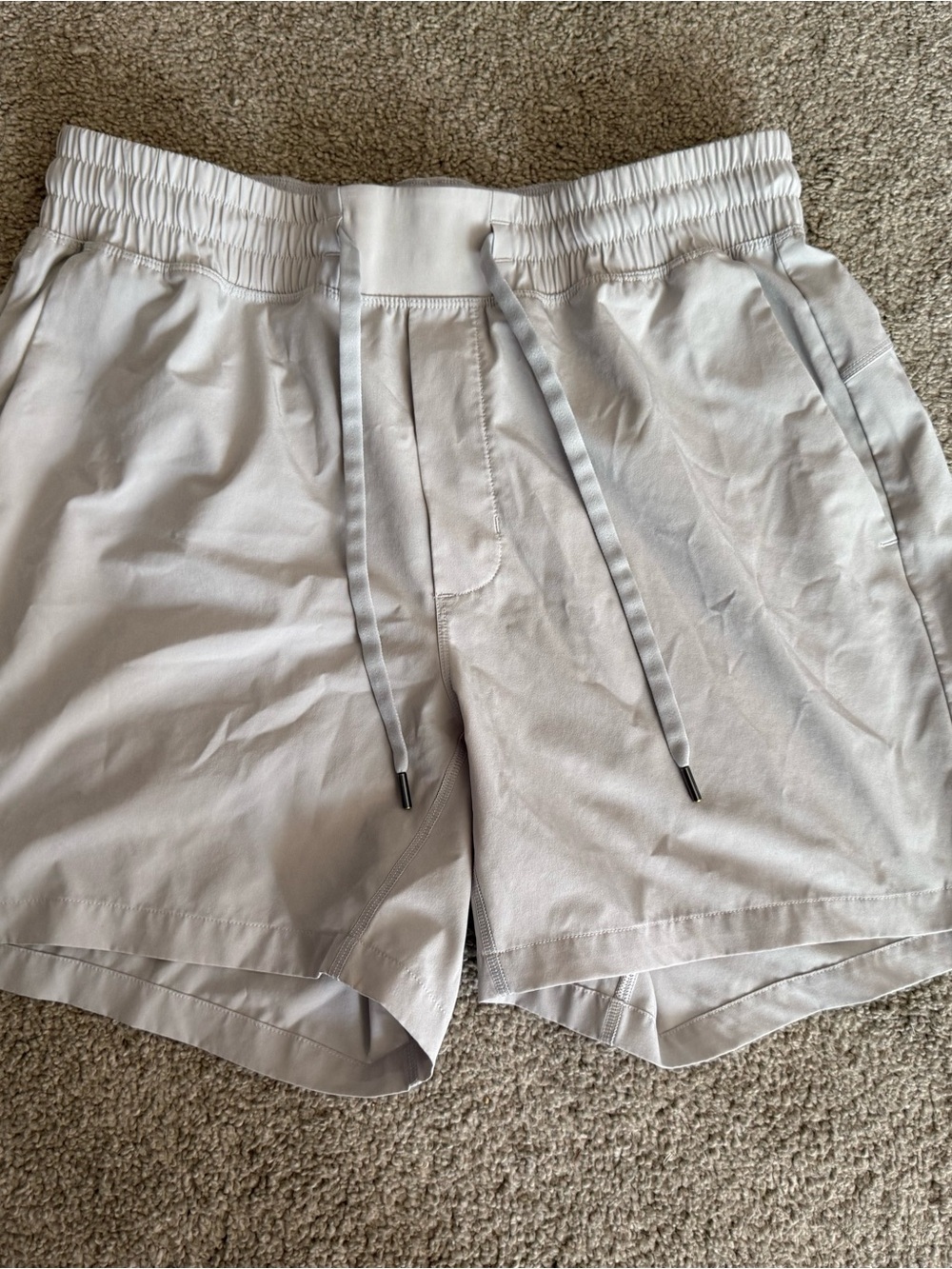 Light Gray Elastic Waist Drawstring Shorts